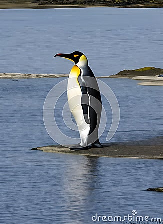 Big King penguin going to blue water Stock Photo