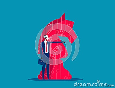 Big knight chess piece and Robot leader. Business artificial intelligence concept Vector Illustration