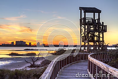 Big Lagoon Observation Tower Sunset Stock Photo