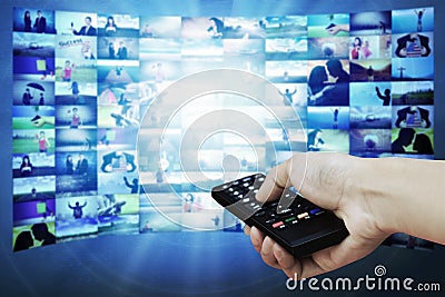 Big LCD panel with television stream images Stock Photo