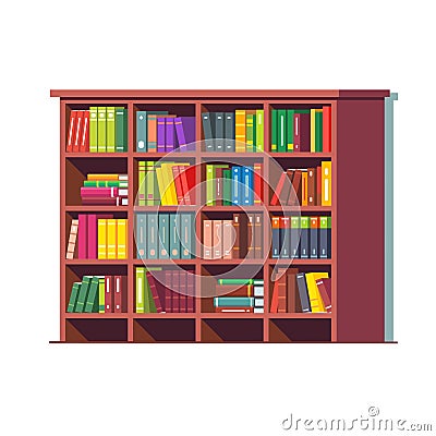 Big library wooden bookcase full of books Vector Illustration