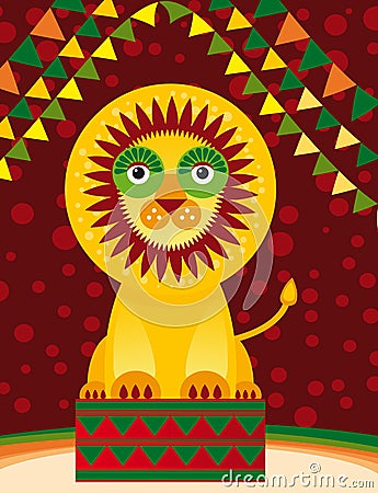 Big lion in the circus. Vector Vector Illustration