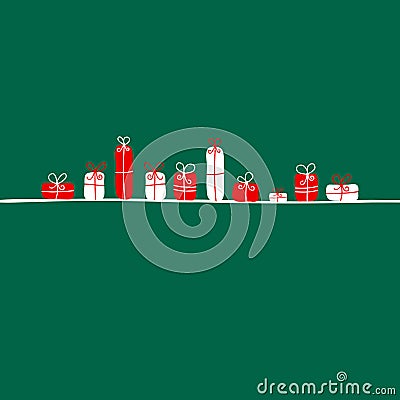 Red And White Gifts On A String Dark Green Background Vector Illustration