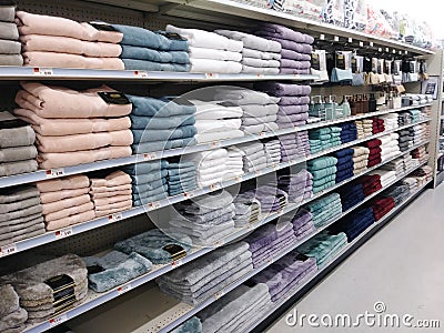 Big Lots 2018 retail discount store interior bath towels Editorial Stock Photo