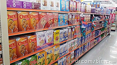 Big Lots 2017 retail discount store interior cereal aisle Editorial Stock Photo