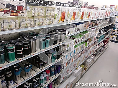 Big Lots 2018 retail discount store interior sports drinking cups Editorial Stock Photo