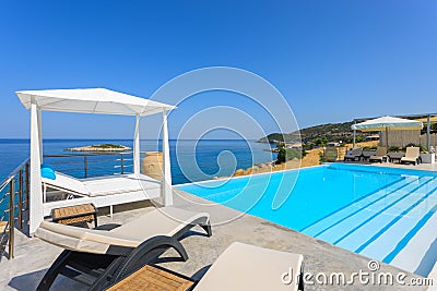 Big luxury pool with cazebo Stock Photo