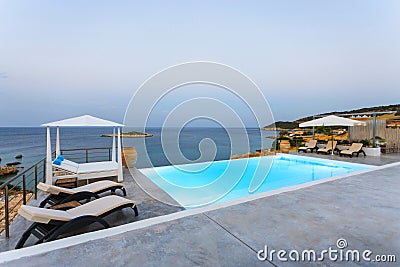 Big luxury pool with cazebo Stock Photo