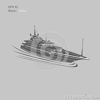 Big and luxury yacht vector illustration. Black and transparent private ship isolated vector. Exclusive vessel Vector Illustration