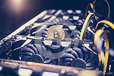 Big IT machine with fans. Bitcoin mining farm Editorial Stock Photo