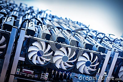 Big IT machine with fans. Cryptocurrency mining Stock Photo