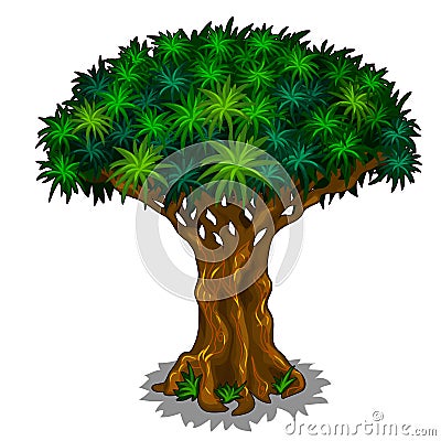 Big magic tree with energy veins. Vector cartoon Vector Illustration