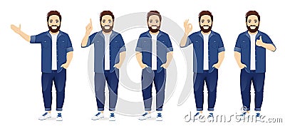 Big man in casual clothes set Vector Illustration