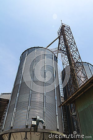 Big metal silo agricultural granary Stock Photo