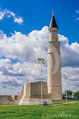 Big Minaret of Ruins of Cathedral Mosque. Stock Photo