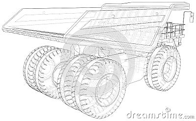 Big mining truck. EPS10 format. Wire-frame style. Vector created of 3d Vector Illustration