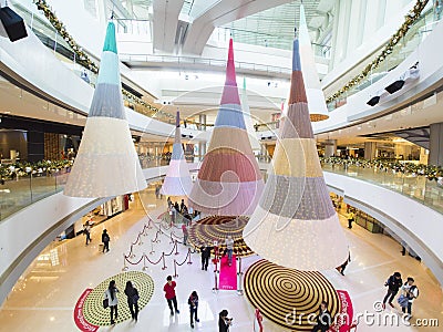 Big modern christmas tree in IFC shopping mall, Hongkong Editorial Stock Photo