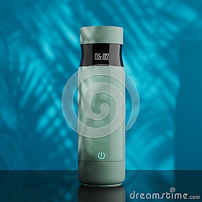 Big Modern Light Green Smart Thermos Bottle with Timer Indicator and On Sensor Button. 3d Rendering Stock Photo