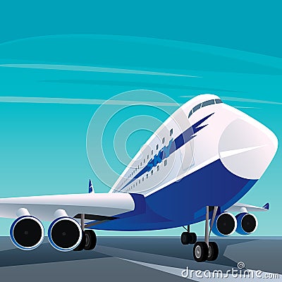 Big modern passenger plane on the runway Vector Illustration