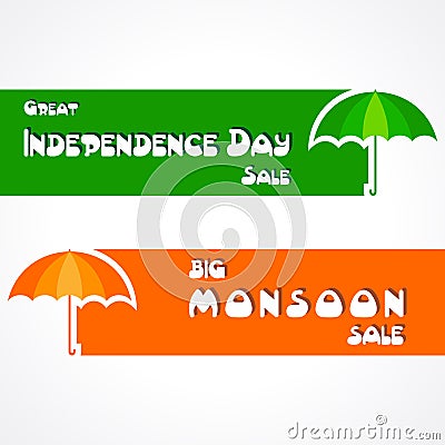 Big Monsoon and Independence sale banner for different discounts Vector Illustration