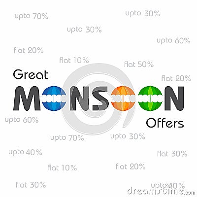 Big Monsoon sale banner for different discounts Vector Illustration