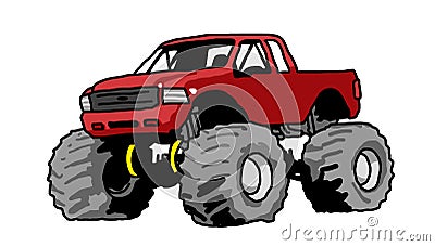 Big monster truck red drawing Vector Illustration