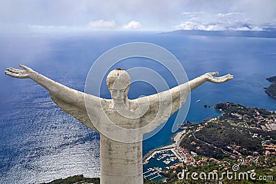 View at large statue in Maratea town in Italy Stock Photo