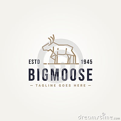 Big moose antler deer simple line art logo icon template vector illustration design Vector Illustration