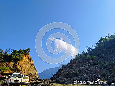 Big Mountain cut into small mountain National Highway 29 Dimapur to Kohima road construction Stock Photo