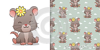 The big mouse with the sunflowers hair clip sitting with the cute position Vector Illustration