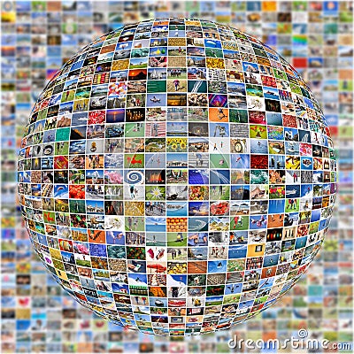 Big Multimedia Video Wall Sphere at tv screens Stock Photo