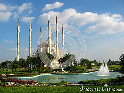Big muslim mosque with high minarets in the city of Adana, Turkey Stock Photo