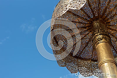Big outdoor ancient Lanna umbrella at chaing mai Stock Photo