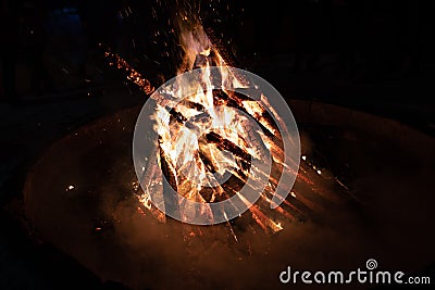 Big outside fire in summer night Stock Photo