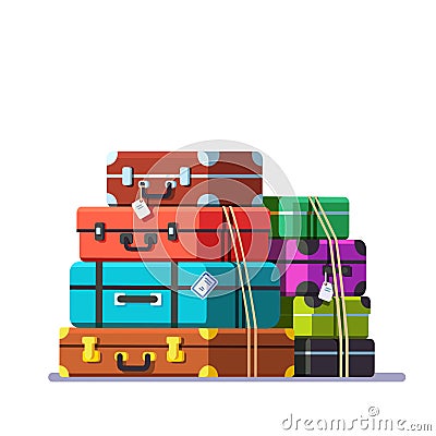 Big packed tightened baggage bags Vector Illustration