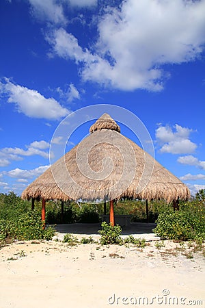 Big Palapa hut sunroof in Mexico jungle Stock Photo