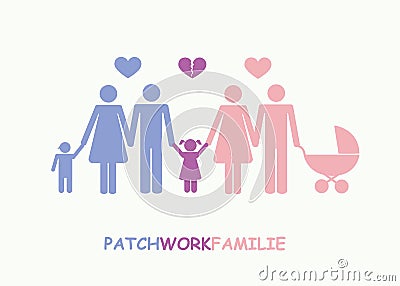 Big patchwork family separation concept pictogram Vector Illustration