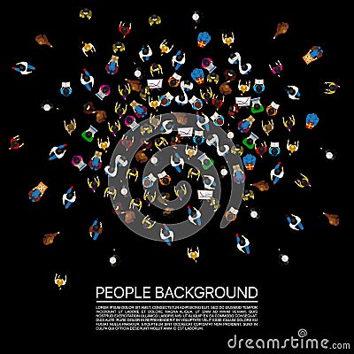 Big people crowd on black background. Vector Illustration