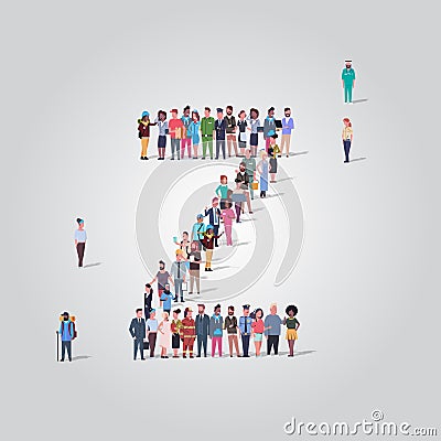 Big people crowd gathering in shape letter Z different occupation employees group standing together English alphabet Vector Illustration