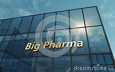 Big Pharma business glass building concept Cartoon Illustration