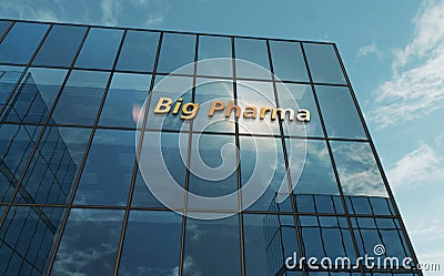 Big Pharma business glass building concept Cartoon Illustration