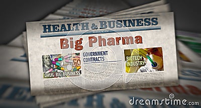 Big Pharma and pharmaceutical business newspaper printing media Cartoon Illustration