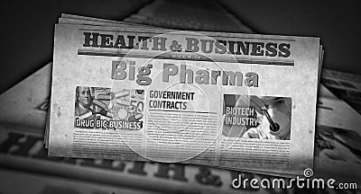 Big Pharma and pharmaceutical business newspaper printing media Cartoon Illustration