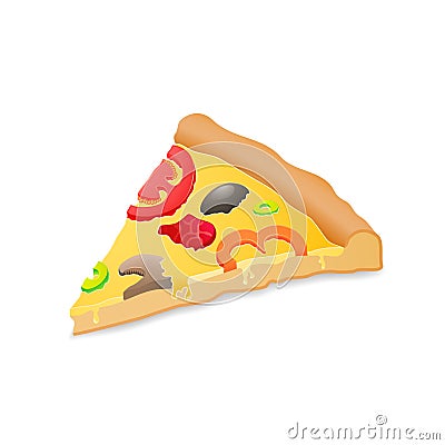 Big piece pizza, isolated over white background Vector Illustration