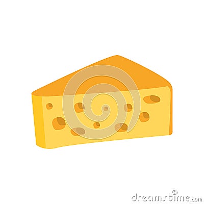 Big Piece Of Swiss Cheese With Holes Primitive Cartoon Icon, Part Of Pizza Cafe Series Of Clipart Illustrations Vector Illustration