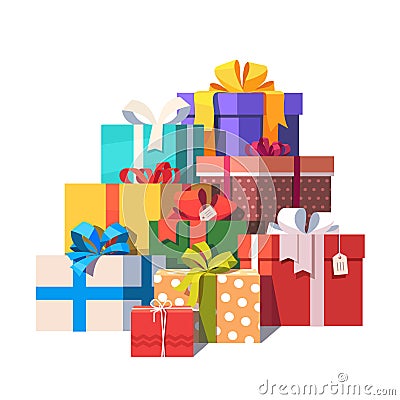 Big pile of colorful wrapped gift boxes Vector Illustration