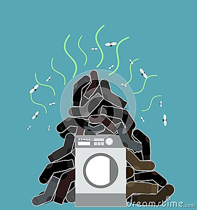 Big pile of dirty and smelly socks. Washing machine illus Vector Illustration