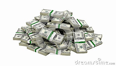 Big pile of money american dollar bills without shadow 3d Stock Photo