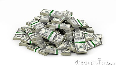 Big pile of money american dollar bills on white background 3d Stock Photo