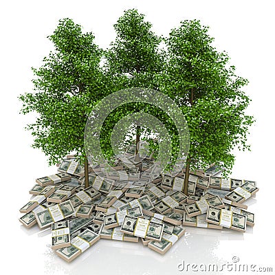 Big pile of money. dollars and tree. finances Stock Photo
